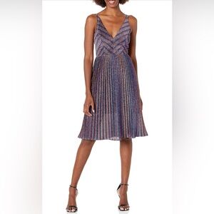 Dress The Population Haley Metallic Cobalt Fit & Flare Dress – Size S NWT